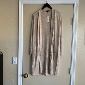 INC International Concepts Rib Slit Cardigan Duster Sweater Sz.M Heather Oatmeal